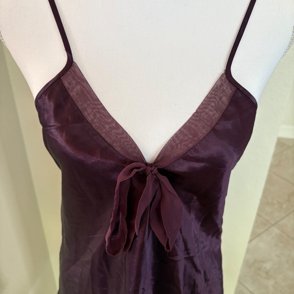 Secret Treasures Women's Plum Satin Nightgown Slip Dress Tie Front Sheer Trim - Picture 2 of 4